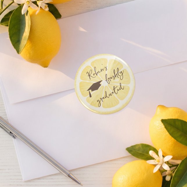 Freshly Graduated Lemon Graduation Cap Classic Round Sticker (Creator Uploaded)