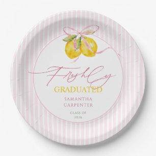 freshly graduated Lemon pink bow graduation PARTY  Paper Plate