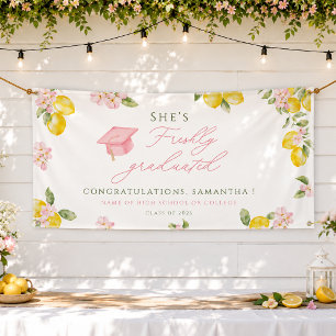 Freshly graduated lemon pink floral Graduation Banner
