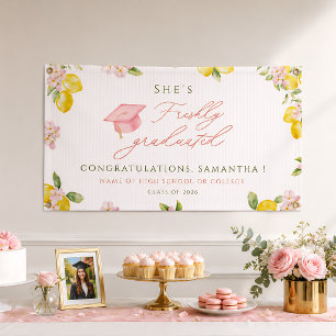 Freshly graduated lemon pink floral Graduation Banner