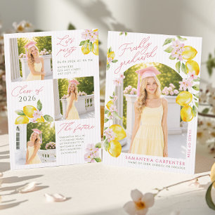 Freshly graduated lemon pink flowers graduation   invitation