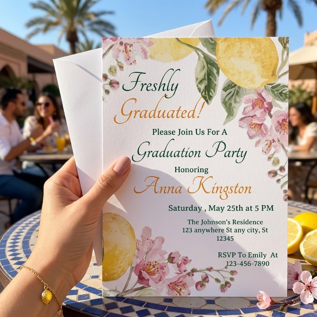 Freshly Graduated Lemon Pink Graduation Invitation (Creator Uploaded)