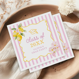 Freshly Graduated Lemon Pink Stripes Graduation Napkin