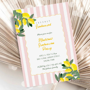 Freshly Graduated Lemon Stripe Graduation Party Invitation