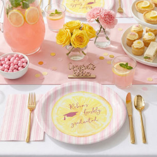 Freshly Graduated Lemon Stripes Grad Party Paper Plate
