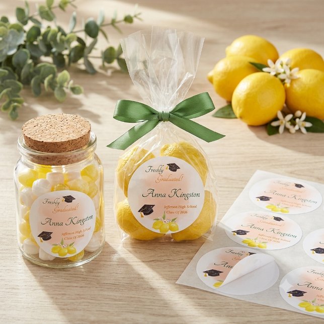Freshly Graduated Lemon them Personalised Classic Round Sticker (Creator Uploaded)