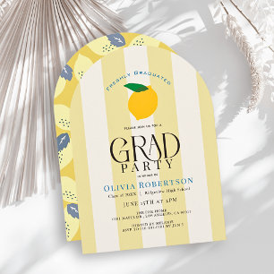 Freshly Graduated Lemon Yellow Stripes Graduation Invitation