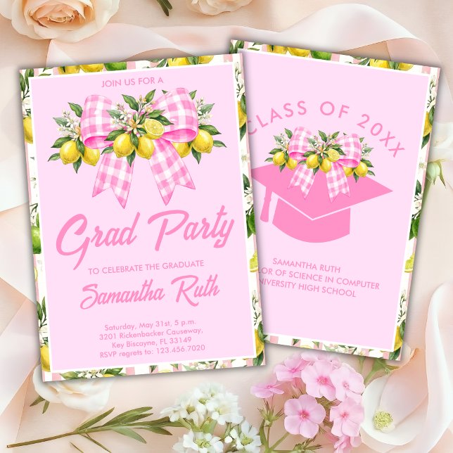 Freshly Graduated Pink Lemon Graduation Invitation (Creator Uploaded)
