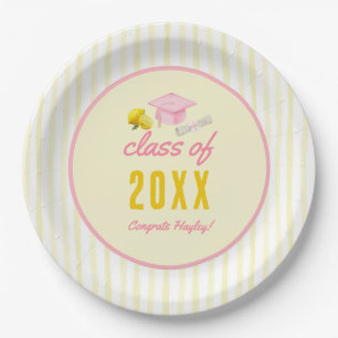 Freshly Graduated Pink Yellow Graduation Party Paper Plate
