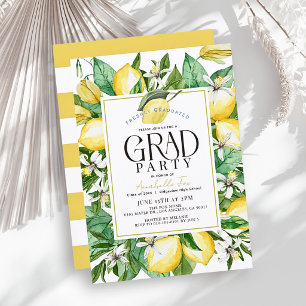 Freshly Graduated Watercolor Lemon Graduation Invitation