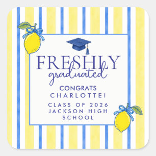 Freshly Graduated Watercolor Lemon Graduation Square Sticker