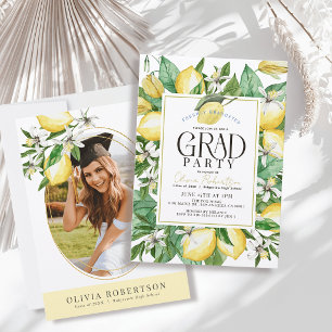 Freshly Graduated Watercolor Lemon PhotoGraduation Invitation