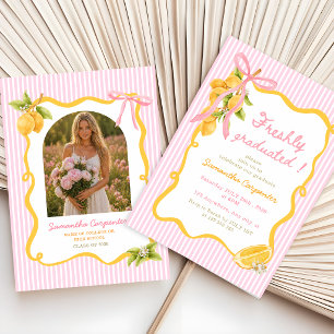 Freshly Graduated whimsical Lemon Pink Graduation Invitation
