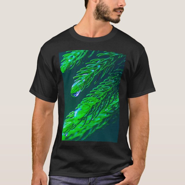 Freshly Green Leaves With Water Droplet - Pine Tre T-Shirt (Front)