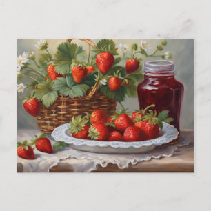 Freshly Harvested Strawberries and Strawberry Jam Postcard