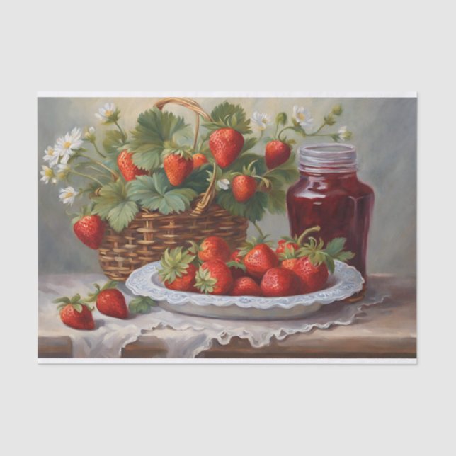 Freshly Harvested Strawberries and Strawberry Jam  Tissue Paper (Front)