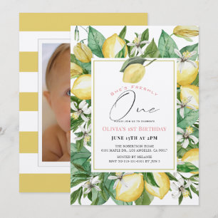 Freshly One Lemon Photo Girl 1st Birthday Invitation