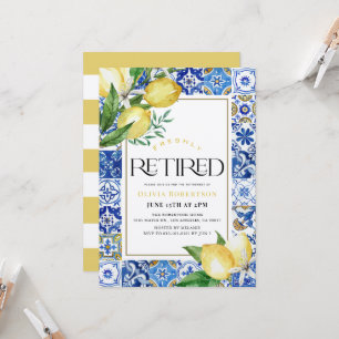 Freshly Retired Lemon Blue Tile Retirement Invitation