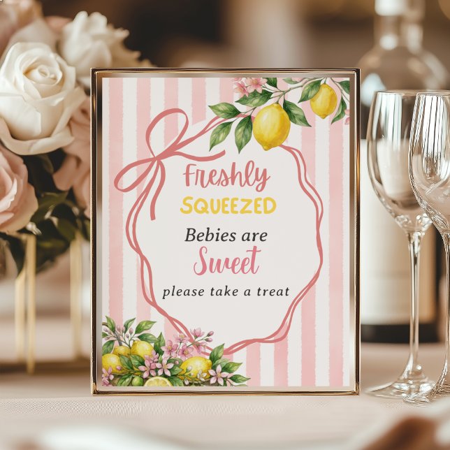 Freshly Squeezed Lemon Pink Bow Baby Shower Favour Poster (Creator Uploaded)