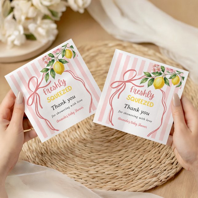 Freshly Squeezed Lemonade Bow Lemon Baby Shower Napkin (Creator Uploaded)