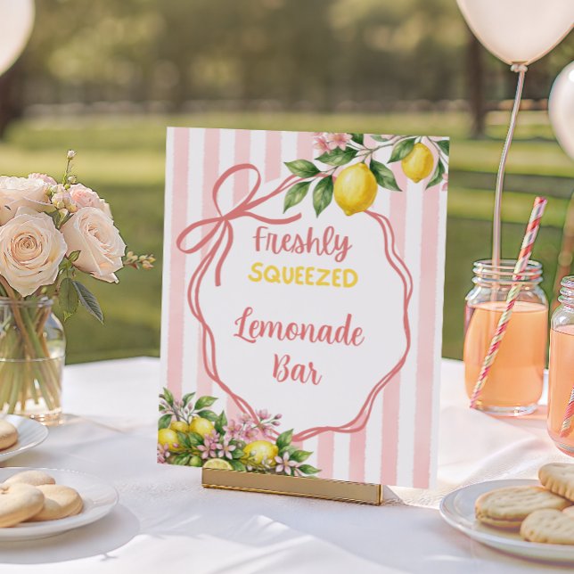 Freshly Squeezed Lemonade Pink Bow Baby Shower Bar Poster (Creator Uploaded)