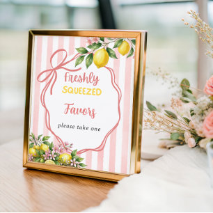 Freshly Squeezed Pink Bow Lemon Baby Shower Favor Poster