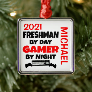 Freshman Loves Playing Video Games Custom Metal Tree Decoration