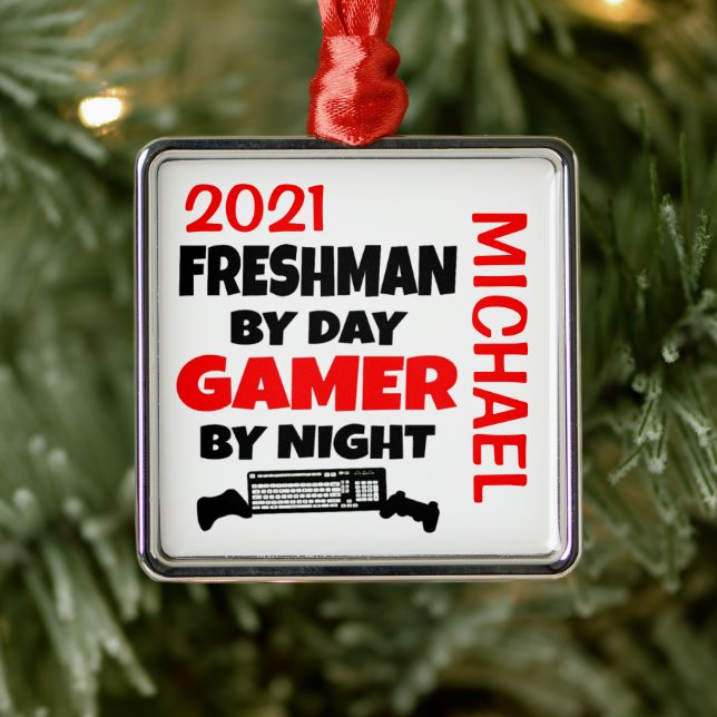 Freshman Loves Playing Video Games Custom Metal Tree Decoration (Tree)