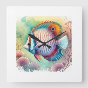 Freshwater Butterflyfish 040924AREF132 - Watercolo Square Wall Clock