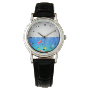 Freshwater Fish Aquarium Women's Black Leather Watch