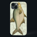 Freshwater Fish on Map iPhone 13 Case<br><div class="desc">This art print illustrates a detailed painting of a freshwater fish. The background is a vintage map in light aquatic colour. This design would perfectly fit any product of your fishing collection.</div>