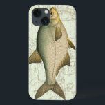 Freshwater Fish on Map iPhone 13 Case<br><div class="desc">This art print illustrates a detailed painting of a freshwater fish. The background is a vintage map in light aquatic colour. This design would perfectly fit any product of your fishing collection.</div>
