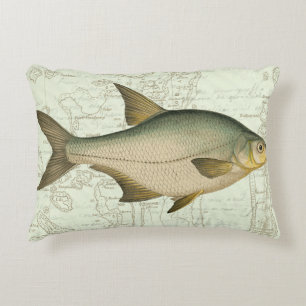 Freshwater Fish on Map Decorative Cushion