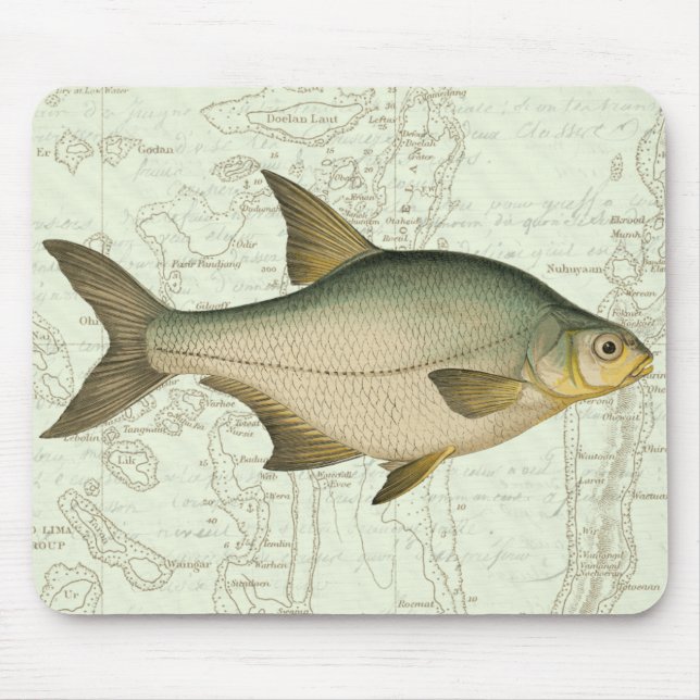 Freshwater Fish on Map Mouse Mat (Front)