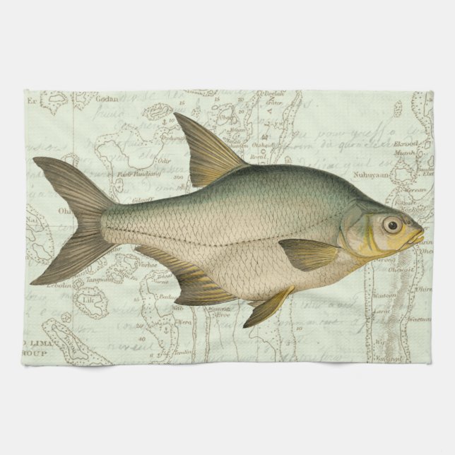 Freshwater Fish on Map Tea Towel (Horizontal)