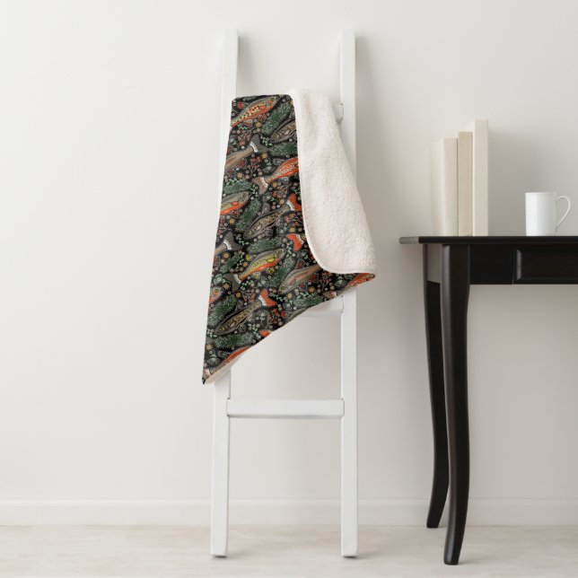 Freshwater Fish Stylish Black Grey Orange Green Sherpa Blanket (In Situ)