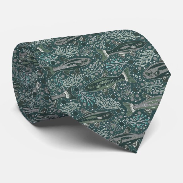 Freshwater Fish Stylish Design Blue Brook Trout Tie (Rolled)