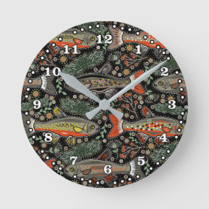 Freshwater Fish, Stylish Design, Trout, Fishing Round Clock