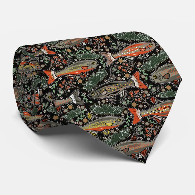 Freshwater Fish, Stylish Design, Trout, Fishing Tie (Rolled)
