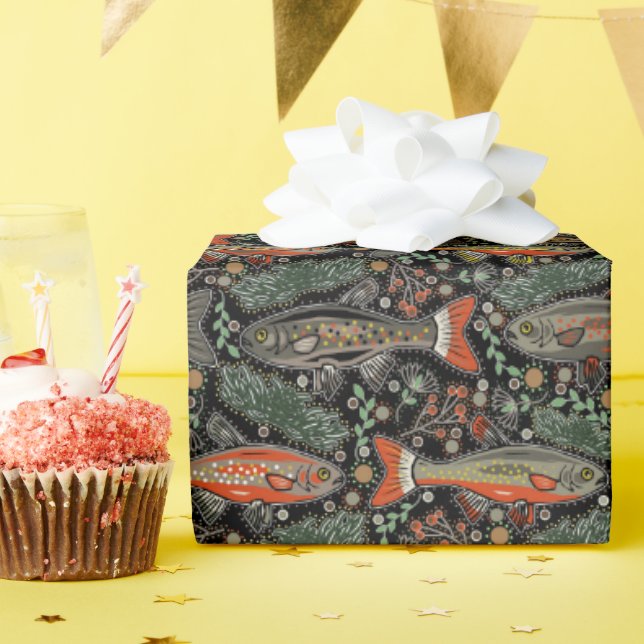 Freshwater Fish Stylish Design Trout Small Fishing Wrapping Paper (Birthday Party)