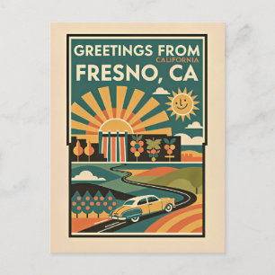 Fresno CA Retro Travel Postcard – Colorful 1950s
