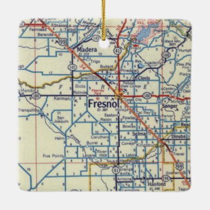 Fresno CA Vintage Map Ceramic Ornament