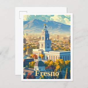 Fresno California Art Vintage Travel Illustration Postcard