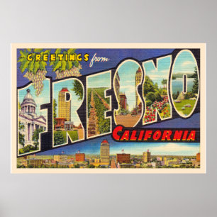 Fresno California CA Vintage Large Letter Postcard Poster