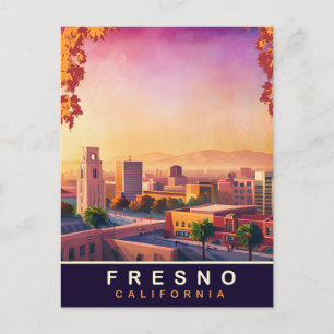 Fresno, California, City Skyline, Travel Postcard