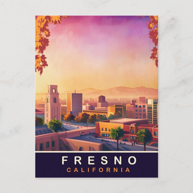 Fresno, California, City Skyline, Travel Postcard (Front)