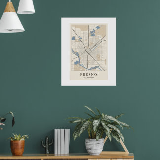 Fresno California Map Wall Art Print - Minimalist 