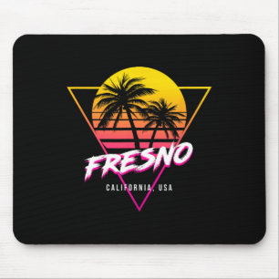 Fresno California Palm Trees Usa Surfing Retro Sun Mouse Mat