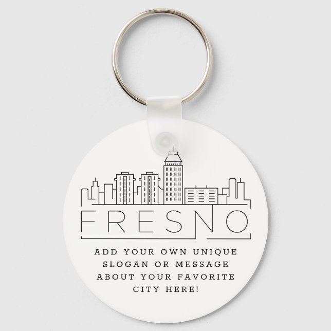 Fresno, California Stylised Skyline| Custom Slogan Key Ring (Front)