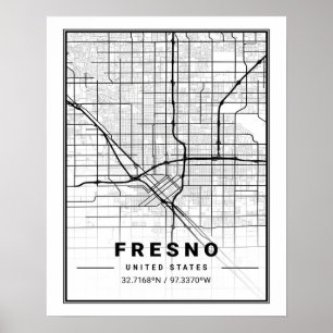 Fresno California USA Travel City Map Poster